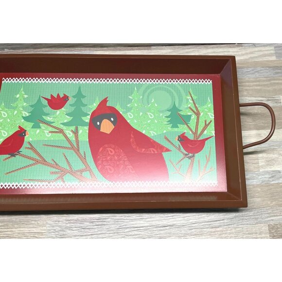 Gund Cardinal Bird Serving Tray Rectangular with Handles Christmas Decor - Picture 10 of 11